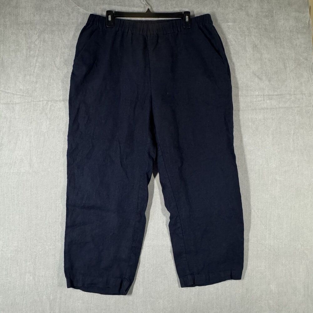 Quince 100% European Linen Pants Womens Large Deep Navy Blue 25" Inseam